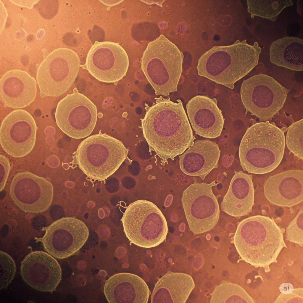 Immune system cells affected by chronic stress under microscope