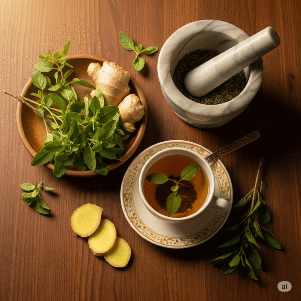 Ayurveda for Digestive Health remedies with natural herbs and tea