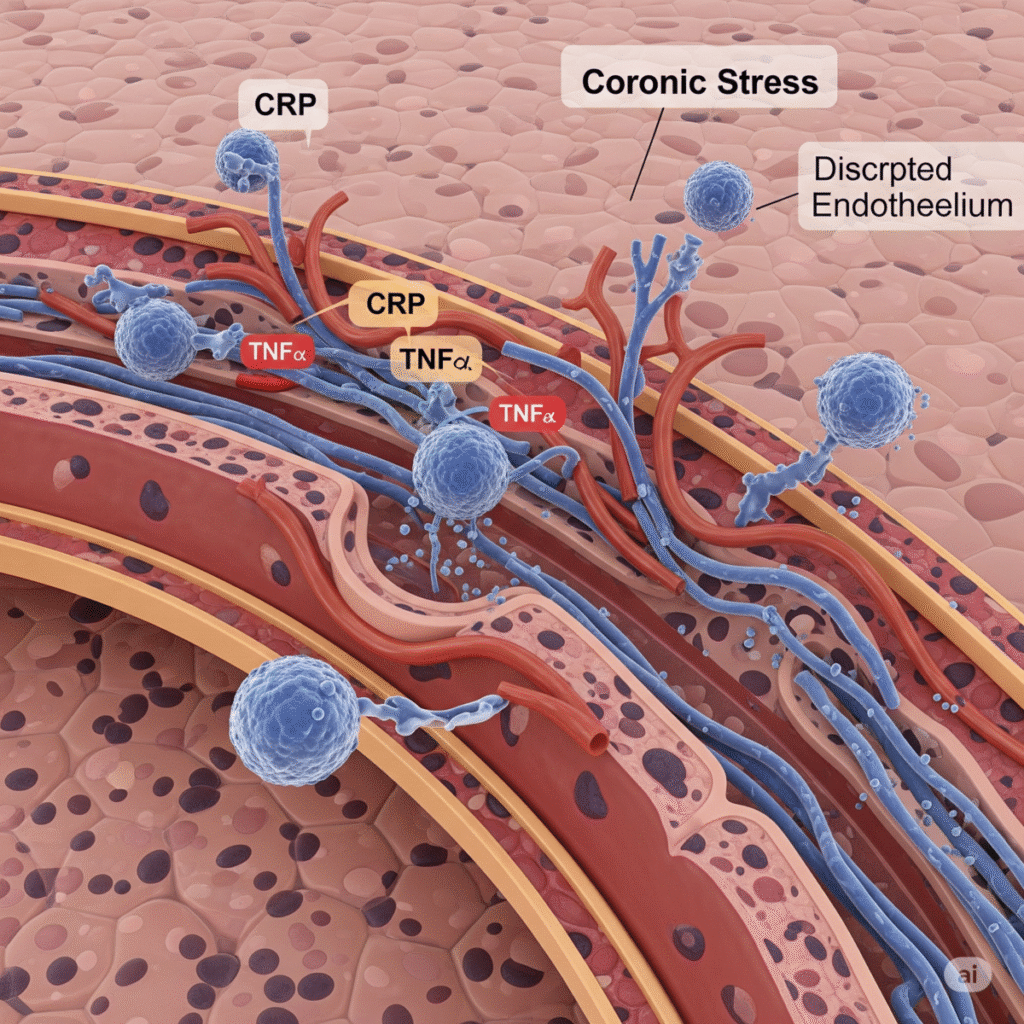 Inflammatory markers and blood vessel damage caused by chronic stress