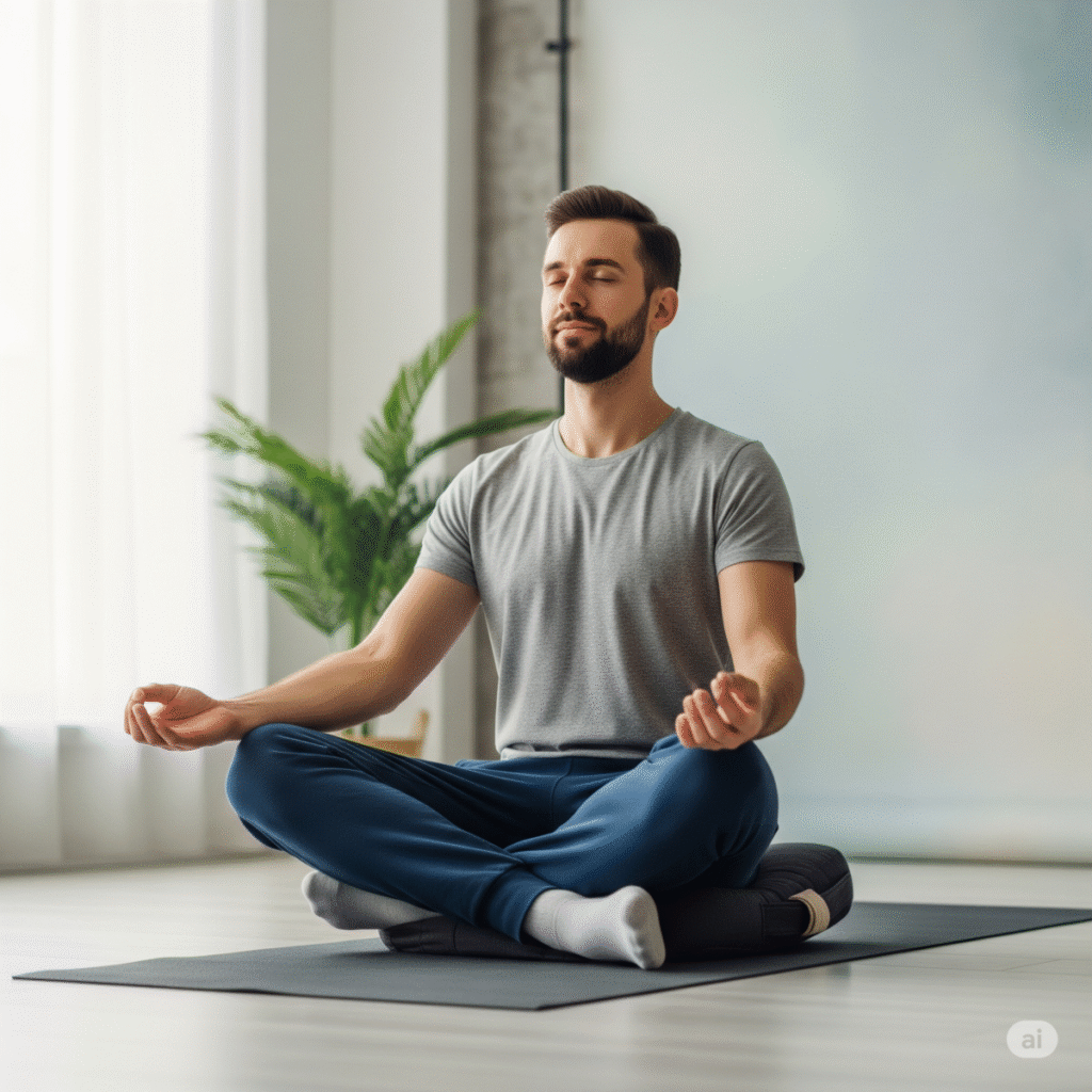 Person practicing mindfulness meditation for stress relief and body healing