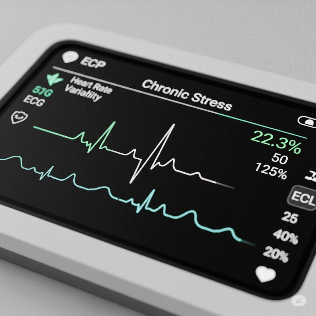 Show Image ALT="Heart rate monitor displaying cardiovascular effects of chronic stress"