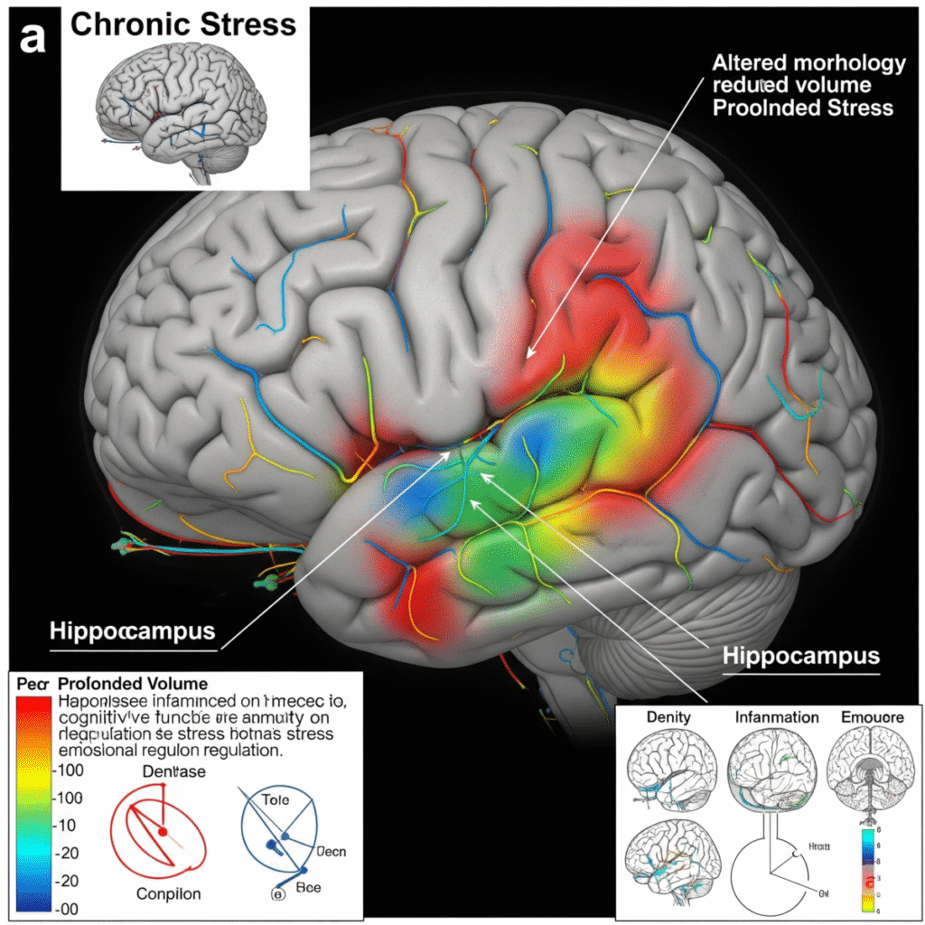 Show Image ALT="Brain scan showing how chronic stress affects neural pathways and hippocampus