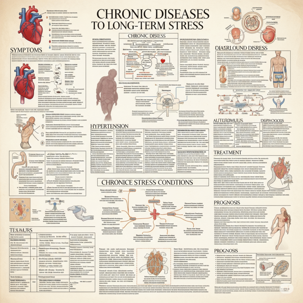Medical chart displaying chronic diseases and conditions linked to long-term stress