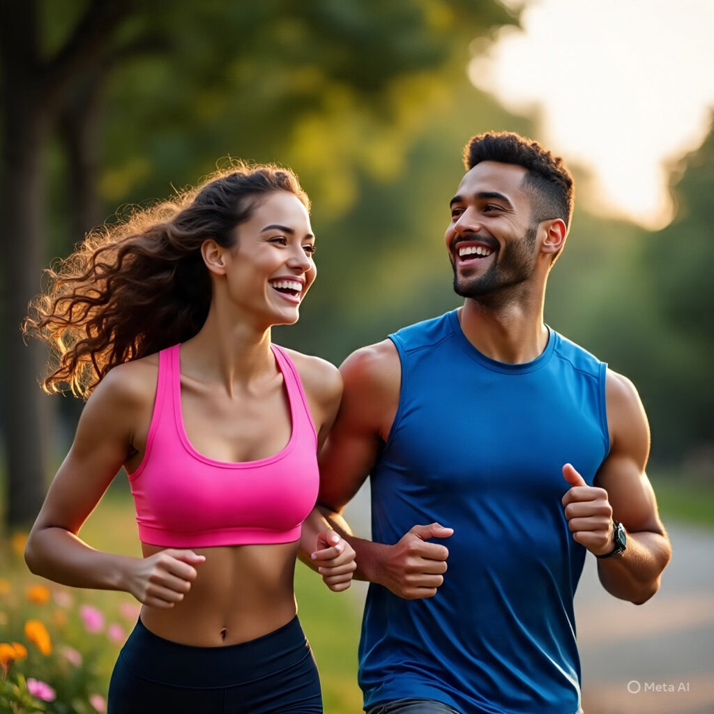 alt="Couple jogging together to improve cardiovascular health and bedroom stamina"