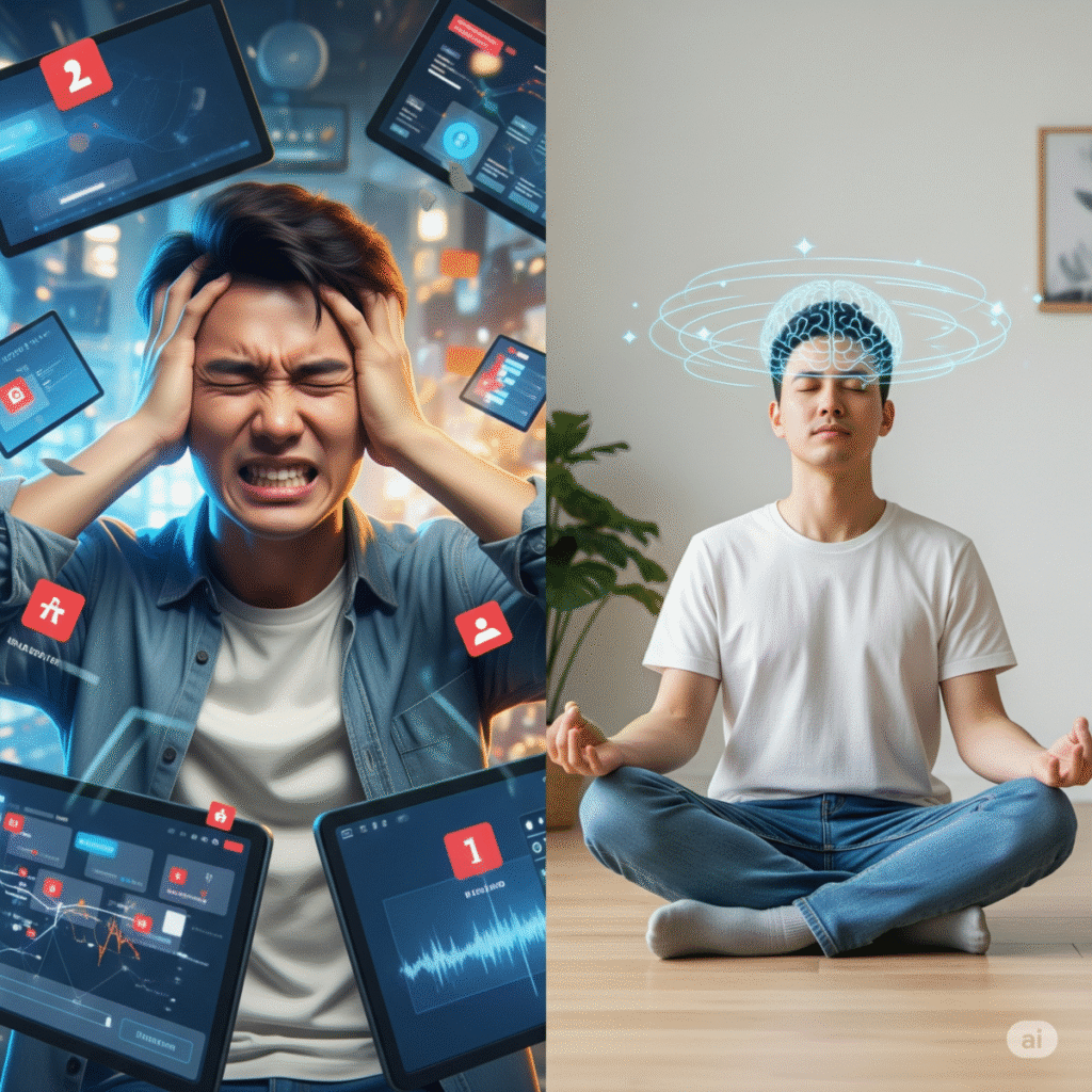 Before and after dopamine detox for focus and mental clarity