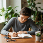 Young adult practicing dopamine detox by staying away from phone and focusing mindfully