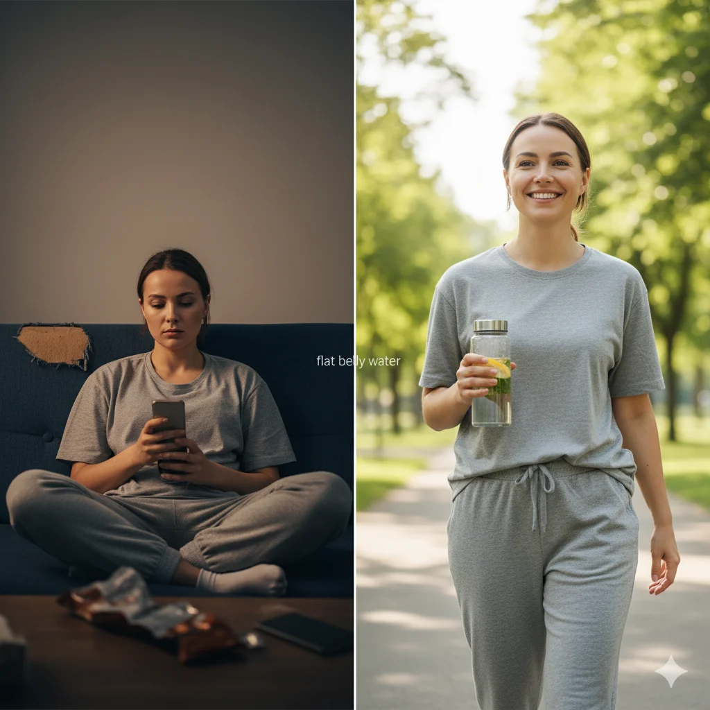 Flat belly water results – lifestyle transformation from sugary drinks to healthy hydration with detox water for belly fat reduction