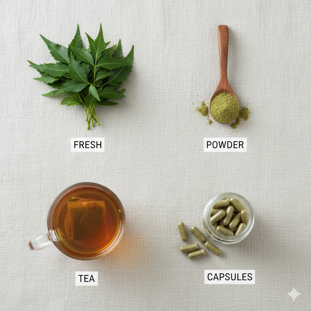 How to use neem leaves – four forms of neem for gut detox fresh leaves, powder, tea, and capsules for natural digestion support