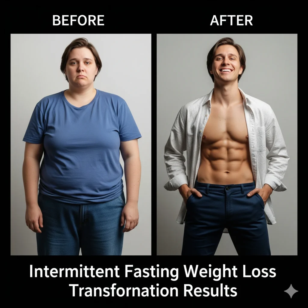 Real intermittent fasting weight loss results and body transformation