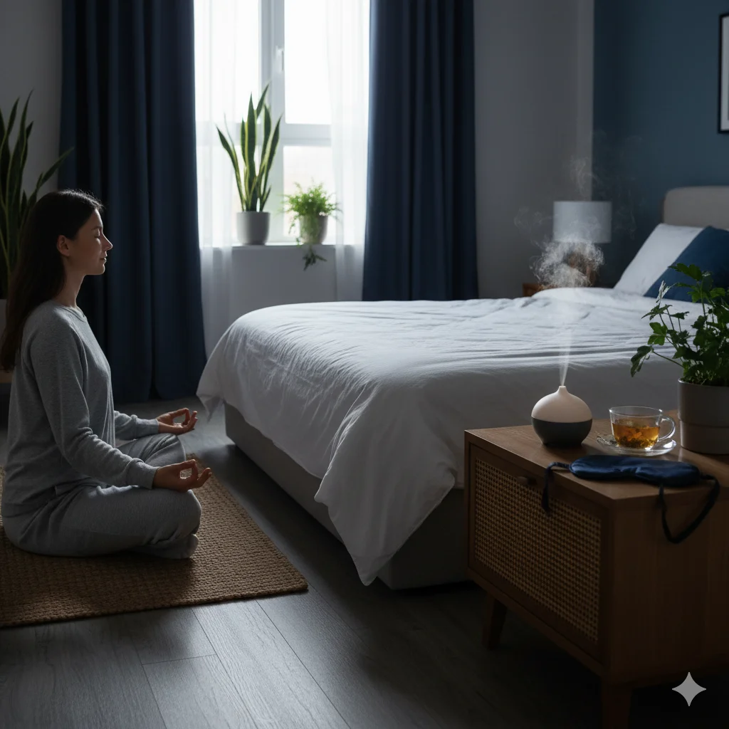 Sleep and meditation home remedies for memory and focus - natural cognitive health practices in optimized bedroom environment