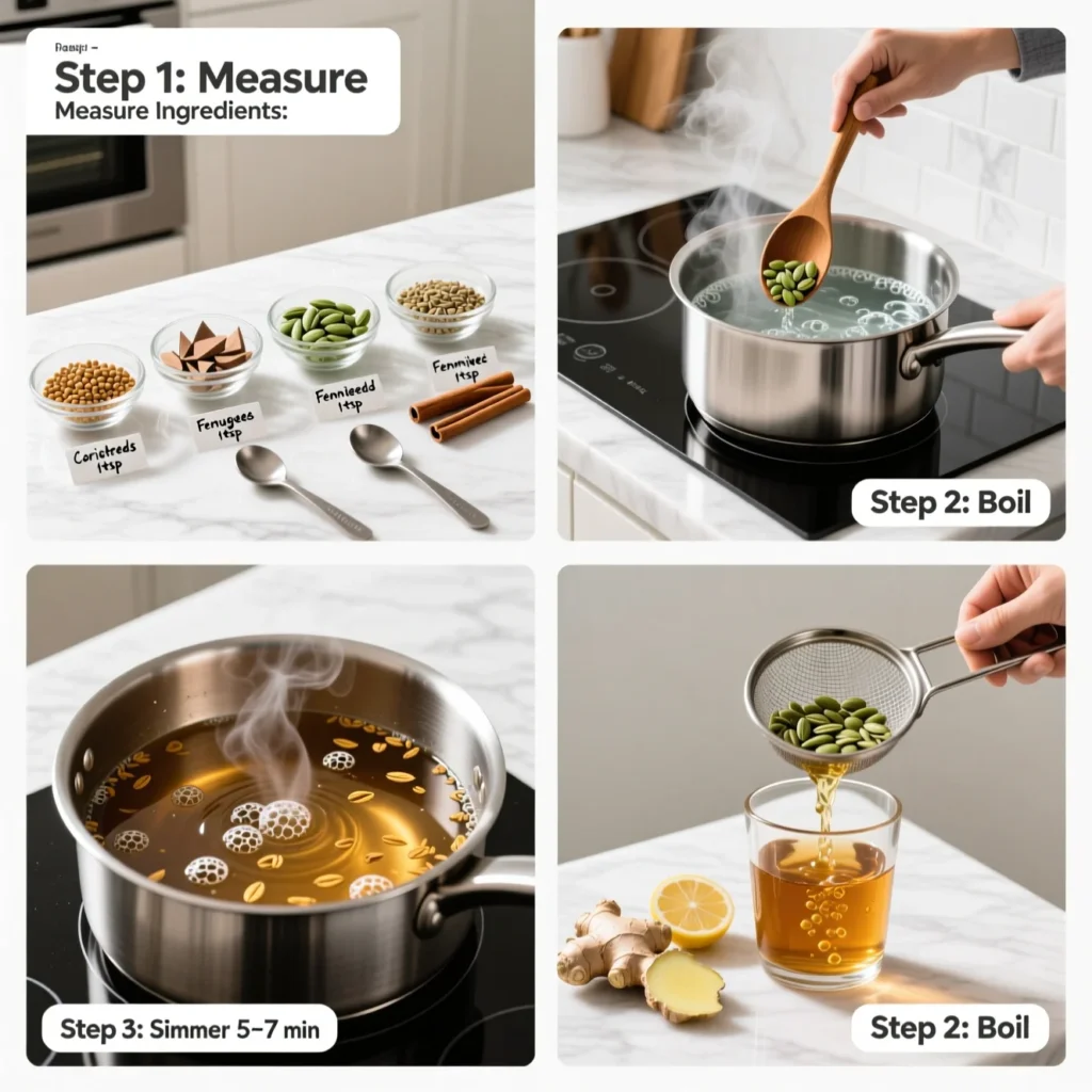 Step by step instructions how to prepare night drink for belly fat with seeds boiling straining process