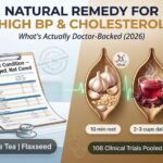Natural remedy for high BP and cholesterol hero image showing doctor-backed garlic hibiscus tea and flaxseed with blood pressure monitor