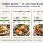 Circadian fasting and time-restricted eating windows comparison showing early versus standard eating schedules for metabolic health